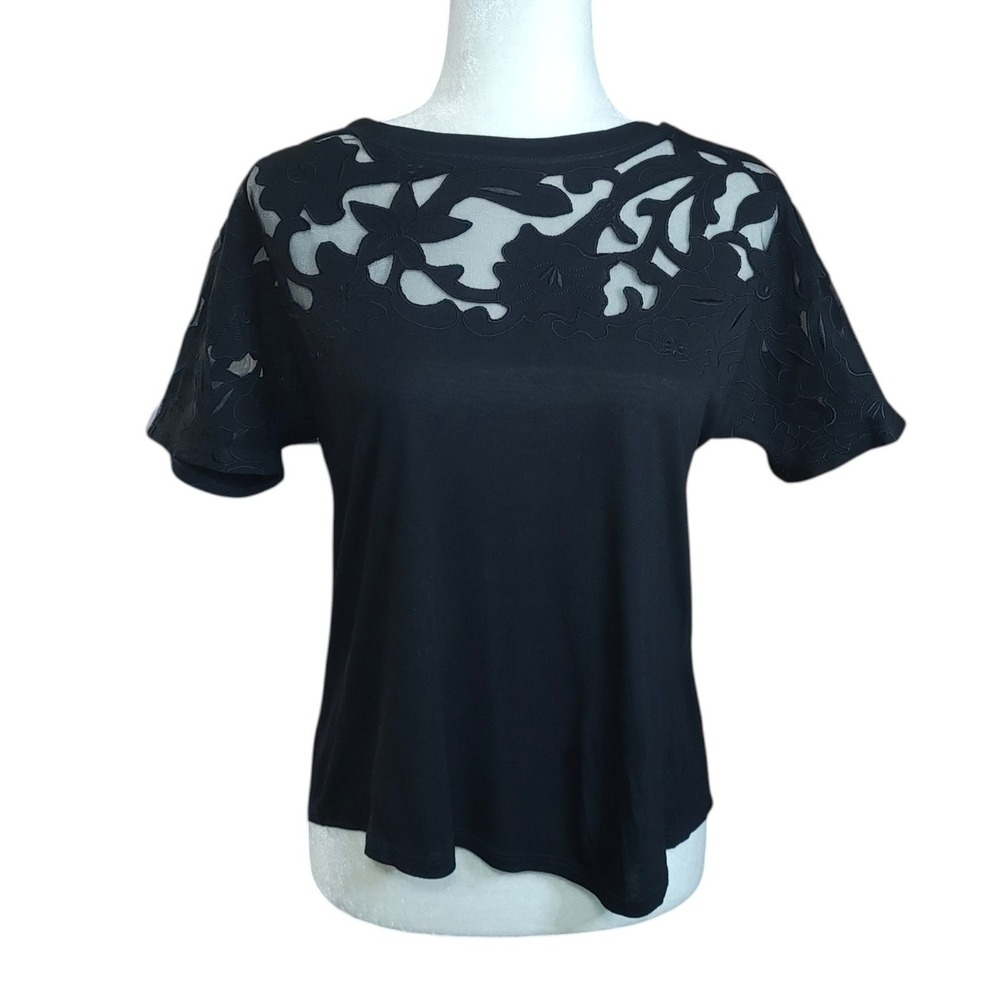 Baraschi x Anthropologie Black T-shirt Top Whimsigoth Goth Romantic Lace XS